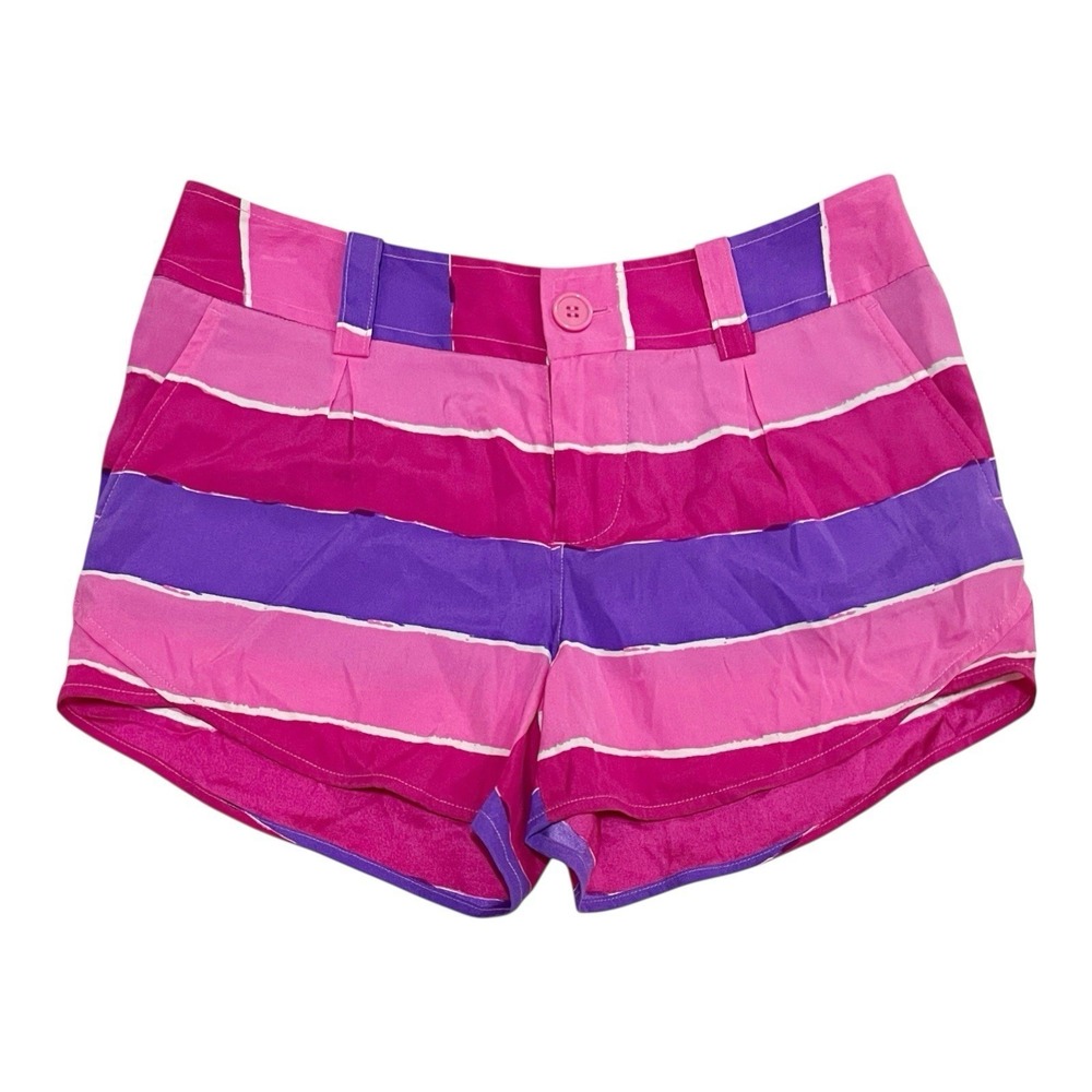 ALICE + OLIVIA BARBIECORE Silk Shorts‎ Pink Striped Pleated Mini Short XXS 0